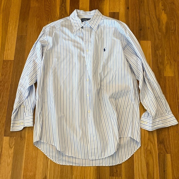 Ralph Lauren Men’s White and Blue Striped Button Down Shirt Size 16 - Picture 1 of 6